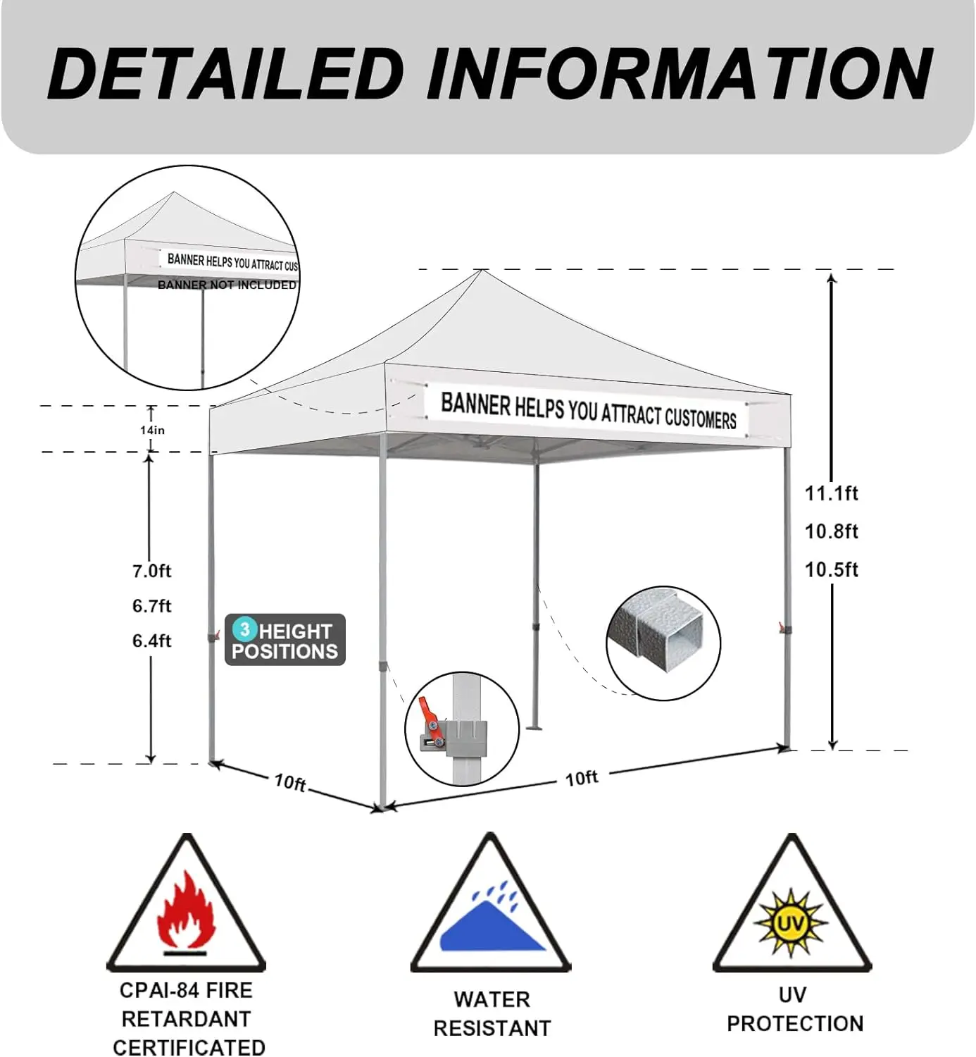 USA Standard 10x10ft Patio Pop Up Canopy Tent for Outdoor Events Commercial Instant Canopies with Heavy Duty Roller Bag Bonus