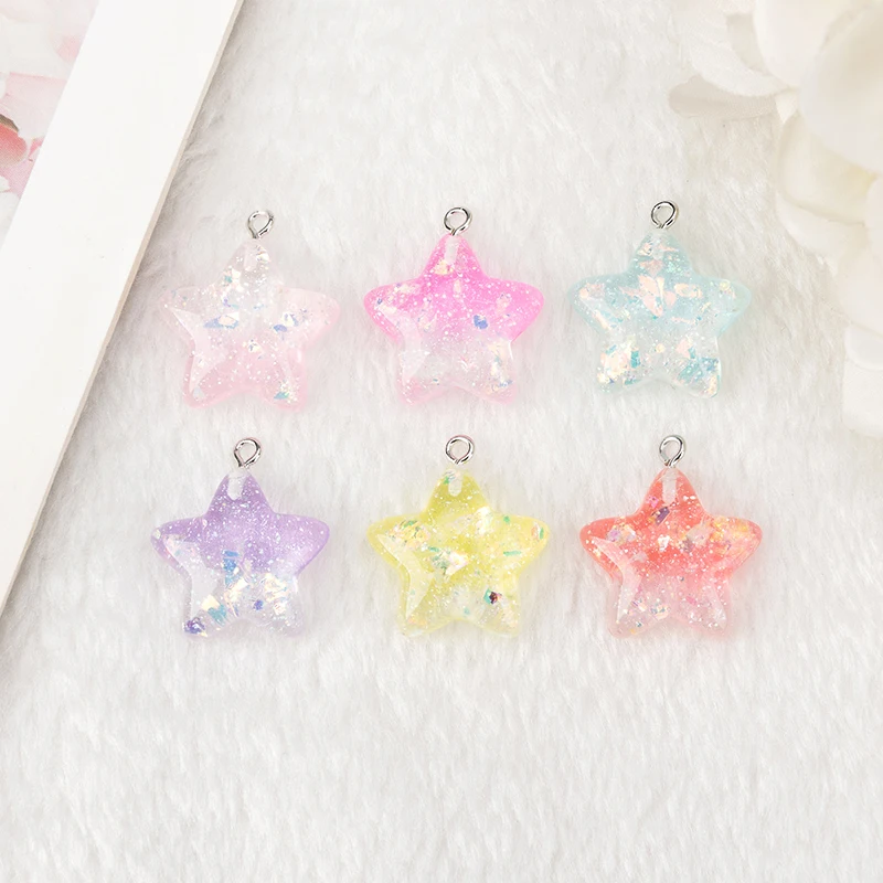 18Pcs 23*23Mm Star Charms Resin Cabochons Plaksteen Kleurrijke Snoep Voor Diy Sieraden Maken Haar Accessoires