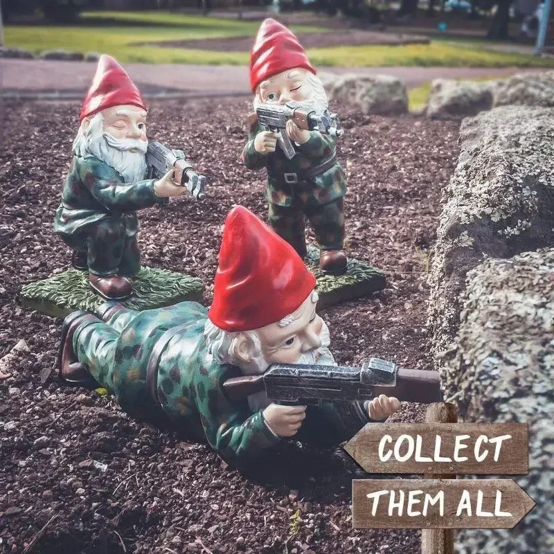 

3 Pieces Funny Army Gnome Garden Statue Resin Desktop Lawn Ornament Dwarf Statue for Outdoor Garden Decoration 2025 New