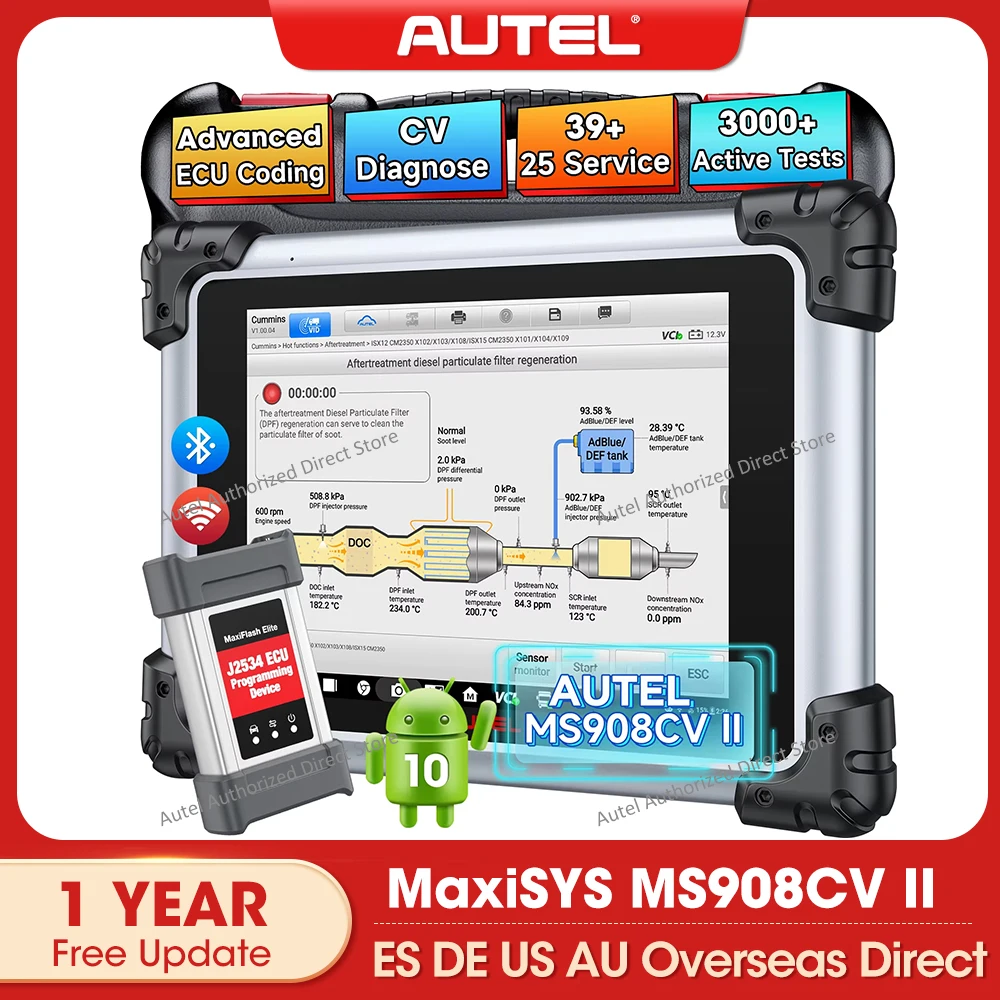 

Autel MaxiSys MS908CV II Diagnostic Tool Heavy Duty Truck Scanner Bidirectional Diesel Scan Tools, J2534 Programming ECU Coding