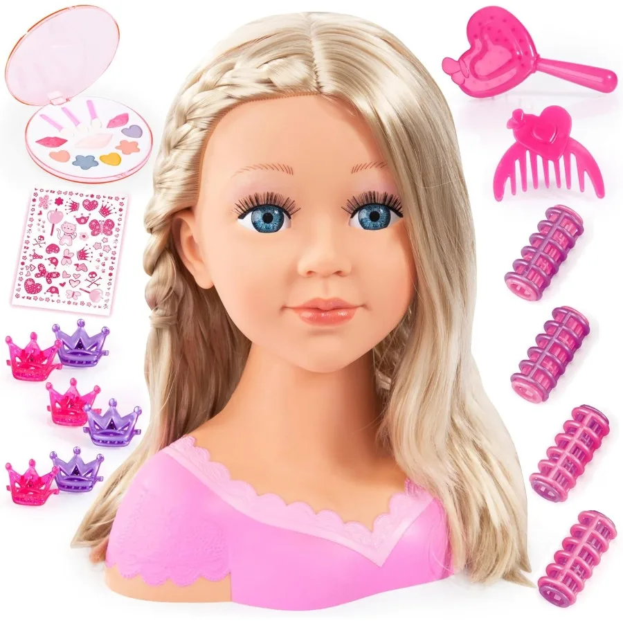 

Голова для укладки Bayer Charlene 27 см со светлыми волосами для макияжа и аксессуарами для творческой игры в украшении кукольного домика Arttic Exp