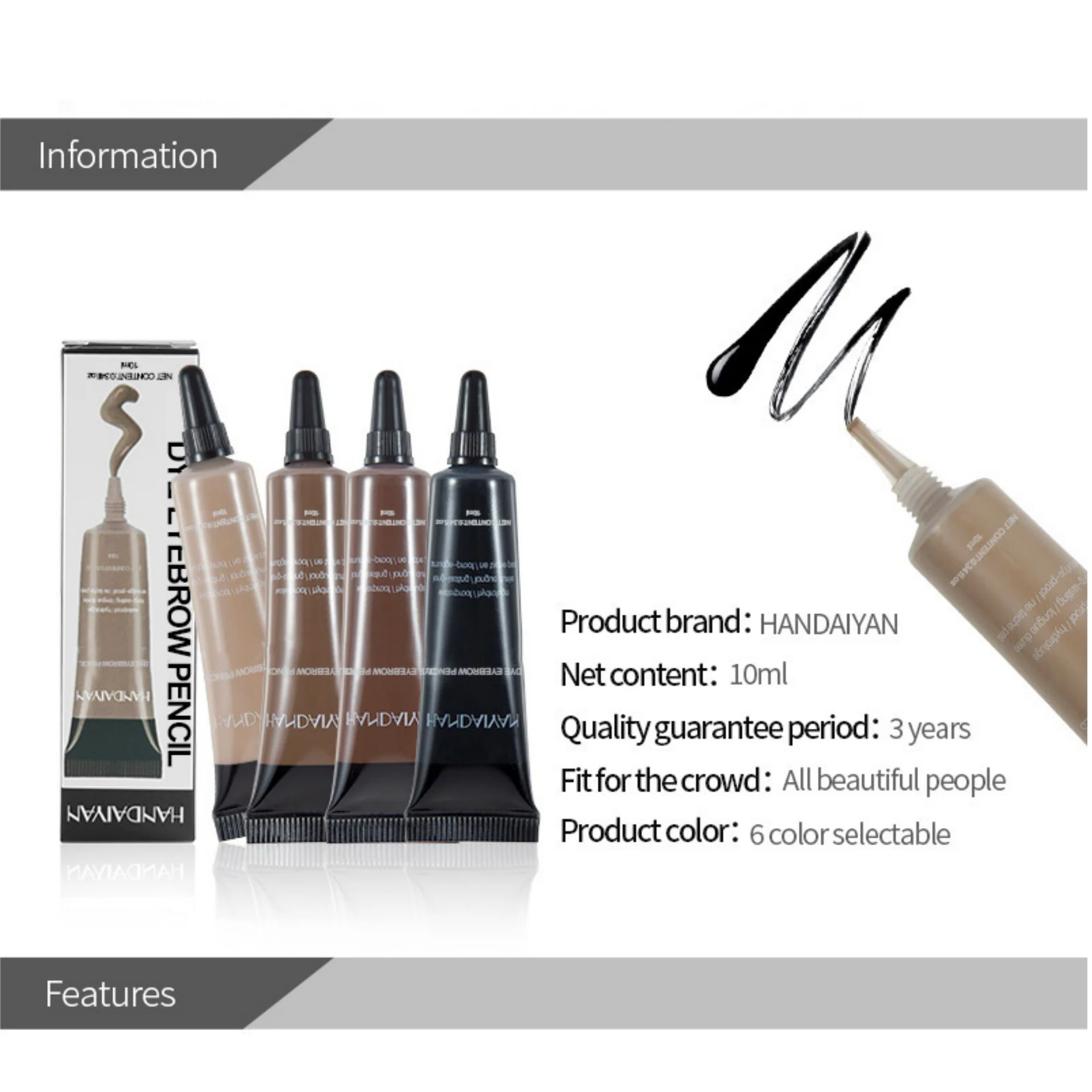 HANDAIYAN กันน้ําไม่มีรอยเปื้อน Stereoscopic Eyebrow Cream Longlasing ถาวรเหงื่อสีดีเยี่ยม Eyebrow Dye Cream