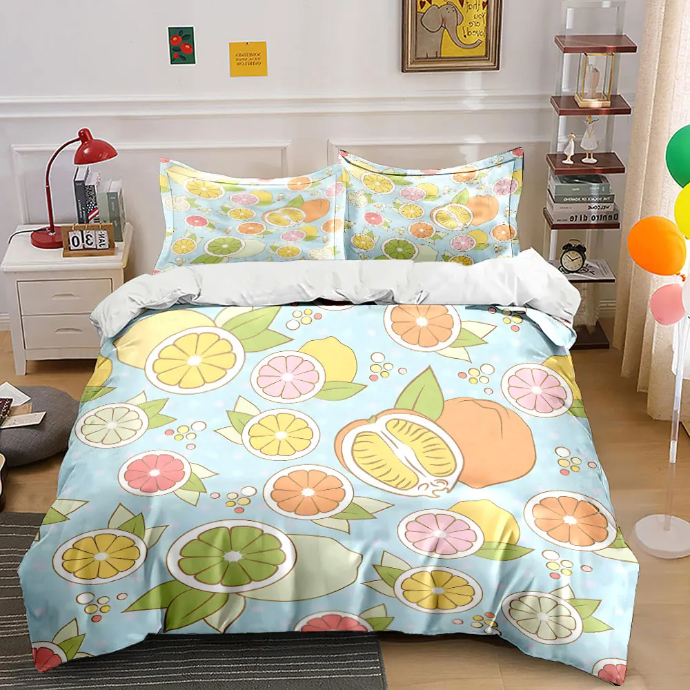 Fresh citrus fruit illustration background Bedding Set for Kids Luxury Gift 3pcs Digital Print Comforter Set Soft Comfortable