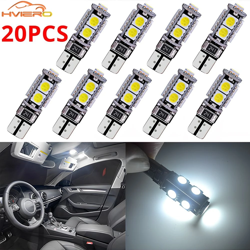

20X Car Wedge License Trunk Dome Reading Lamp T10 W5W 5050 9SMD White Led CANBUS DC 12V 194 Tail Light Interior Bulbs Waterproof