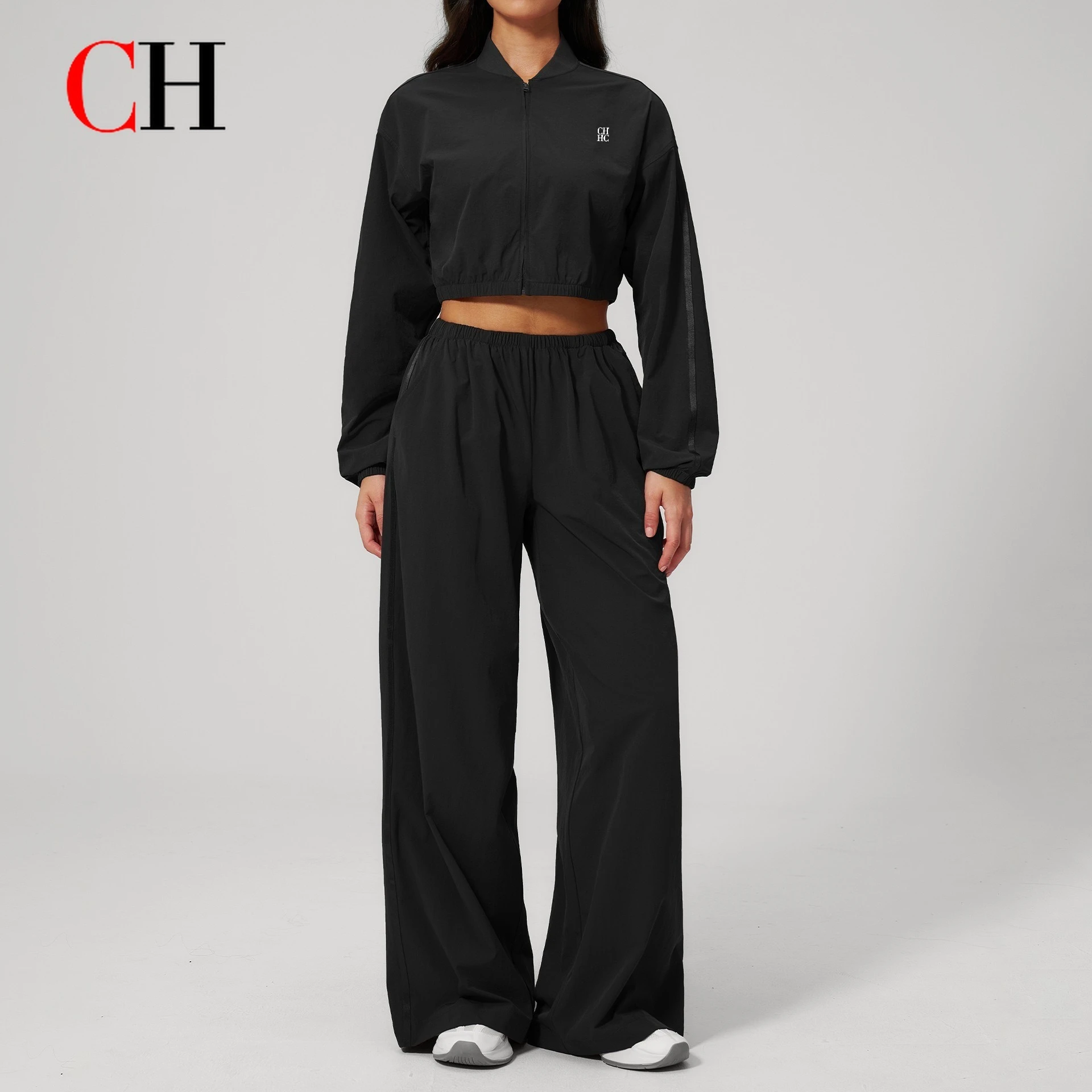 CH New Yoga Set For Women Sun Protection Short Top Outdoor Fitness Sports Quick-dry Long Pants Two-piece Set