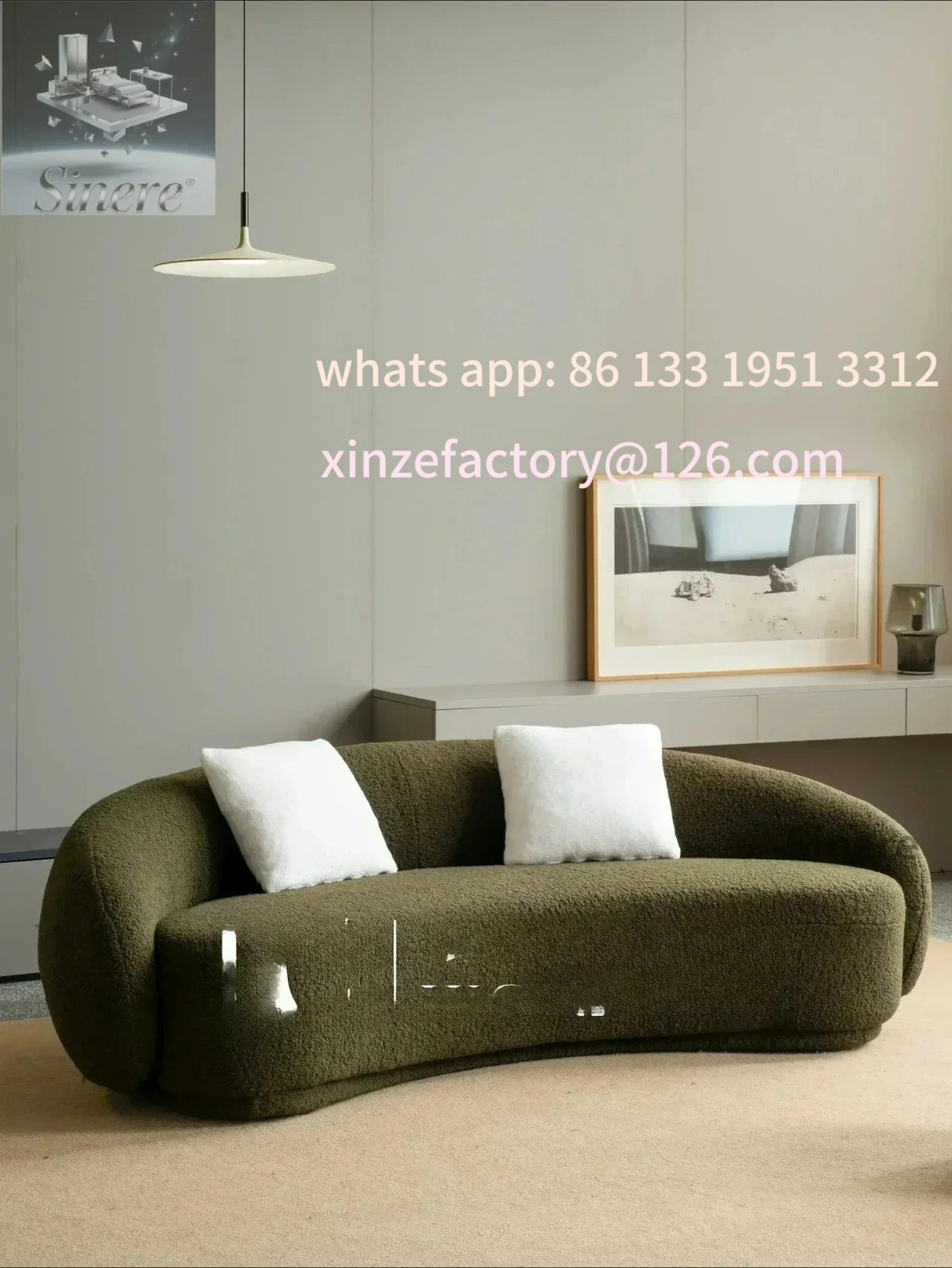 

Customizable Nordic simple moon curved lamb wool fabric soft bag household living room sofa model room reception lounge area