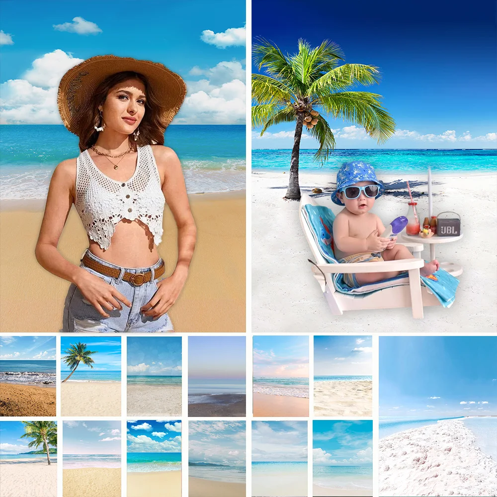Mehofond Summer Beach Photography Backdrop Tropical Palm Trees Sunshine Seaside Holiday Kids Adults Portrait Background Props