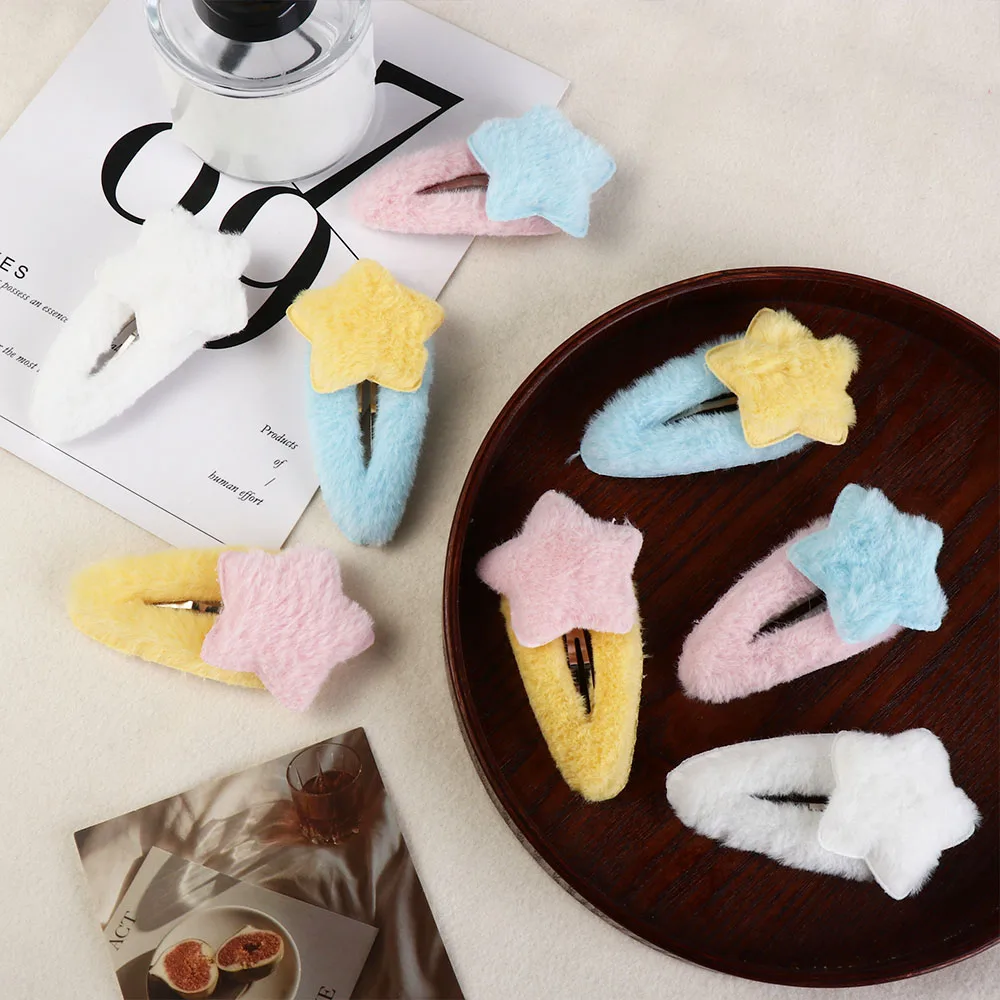 

1 Pair Cute Star Shape Hairpins for Girls Soft Plush Star Hair Clip Barrette Children BB Side Bang Clips Hair Accessories