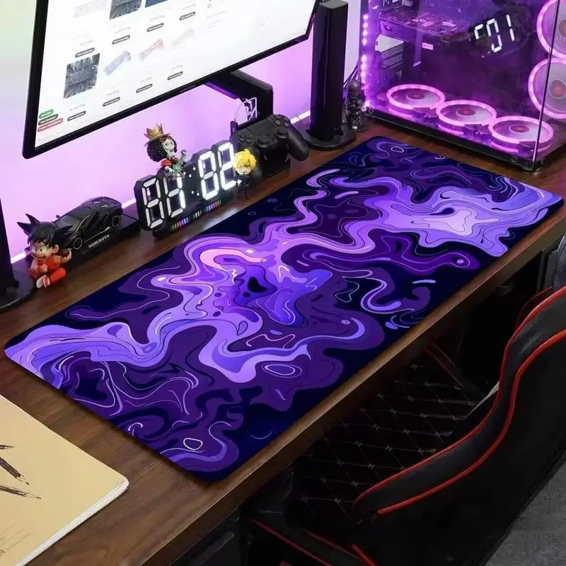 VIKAMA Dark Lavender Abstract Wave Mousepad Purple Gradient Fluid Art Waterproof Non Slip Oversized E-Sports Computer Desk Mat