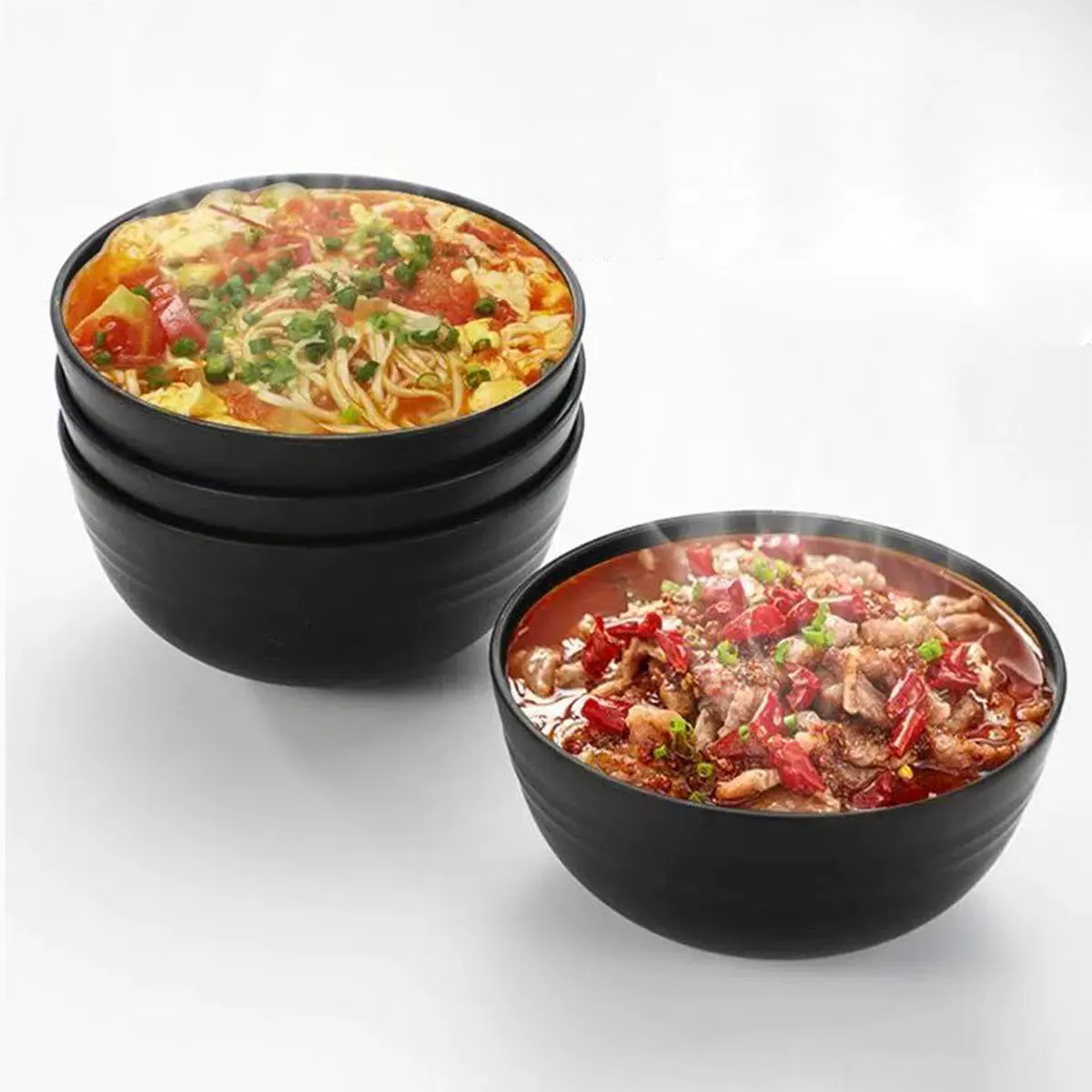 Wheat Straw Rice Bowl Commercial Japanese-Style Tableware for Eating, Drinking Soup, Salad, Plastic Anti-Break Thickened Soup Bowl 4Pcs