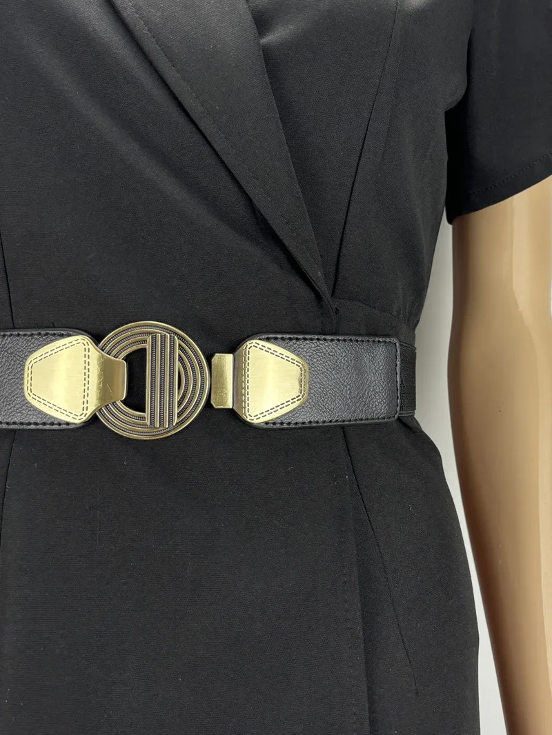 Women's Elastic Stretch Cinch Belt For Dress Metal Buckle Wide Waist Belt For Dress Decoration