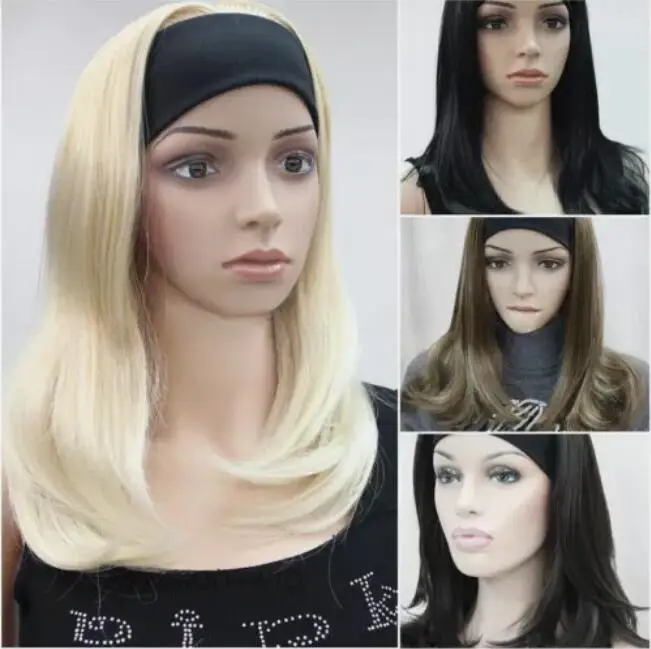 Brown Headband 3/4 Wigs Synthetic Straight for Women Ladies Daily Hair Wig