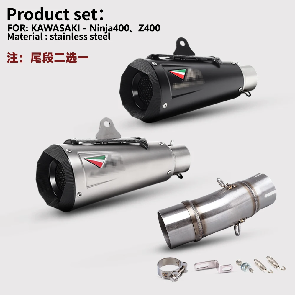 

Slip On For NINJA 400 Z400 2017 - 2023 Motorcycle Exhaust Escape Modified Austin carbon cap Muffler With Middle Link Pipe
