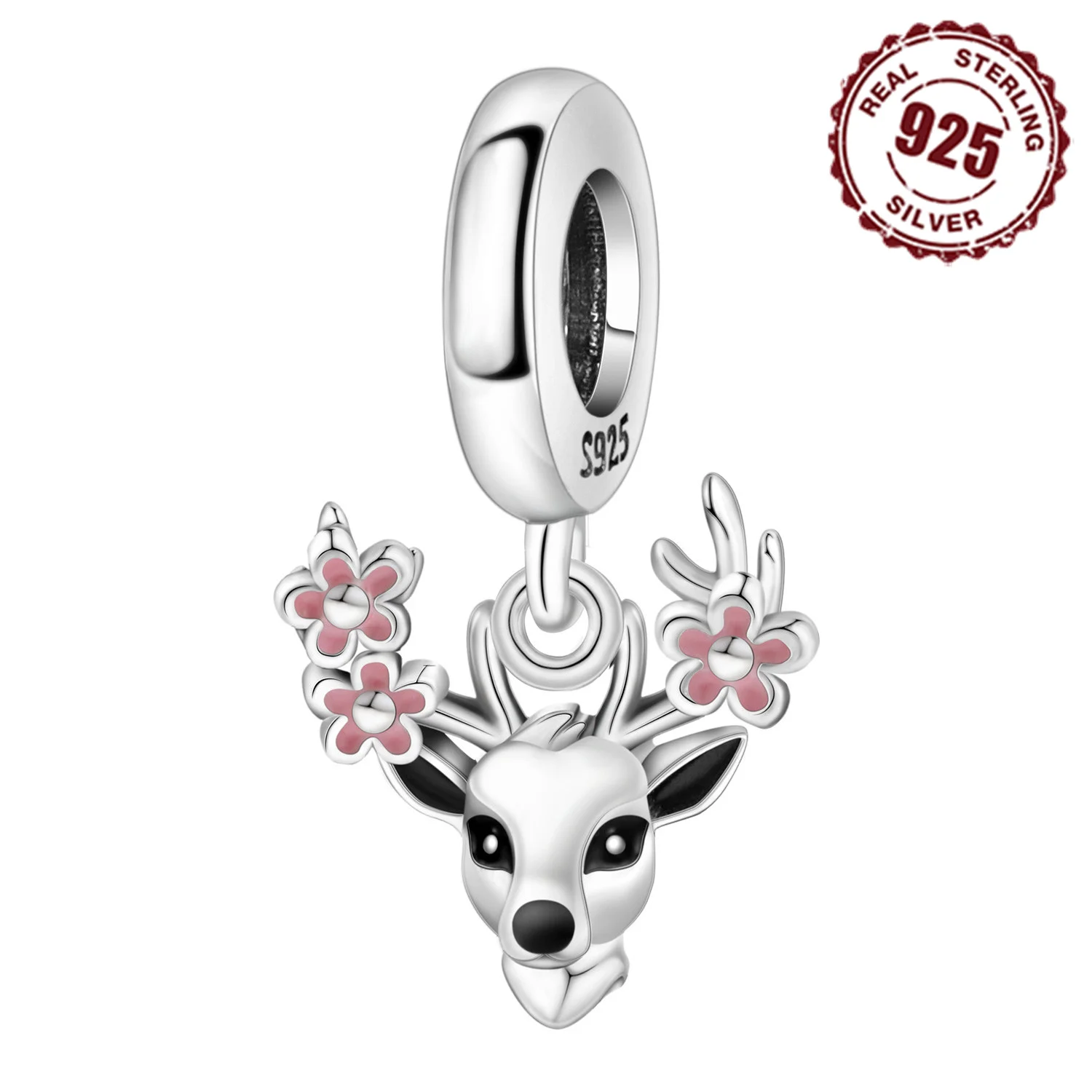 925 Sterling Silver Cute Sika Deer Pendants Bracelet Charms Fit Bangle For Women Jewelry Party Beads Fine Gifts DIY Accessory