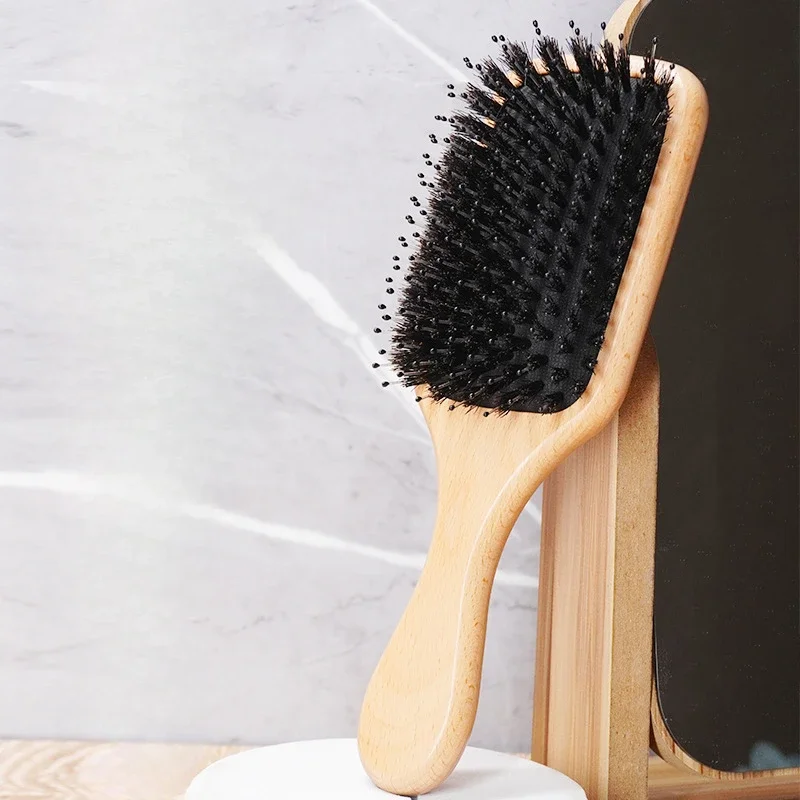 Boar Bristle Hair Brush Women Combs for Hair Wood HairBrush Detangle Straightener Brush Hair Comb Barber Accessories