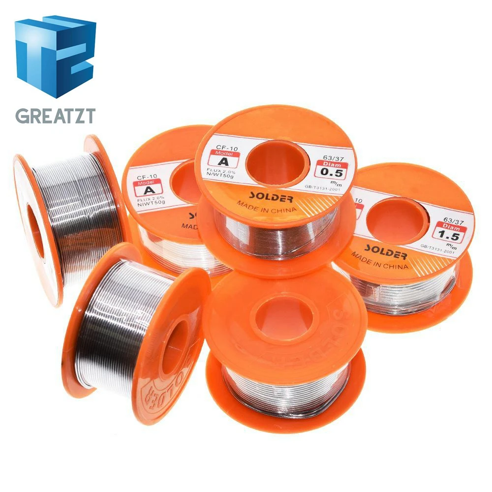 GREATZT 0.6/0.8/1/1.2/1.5MM 63/37 FLUX 2.0% 45FT Tin Lead Tin Wire Melt Rosin Core Solder Soldering Wire Roll For diy