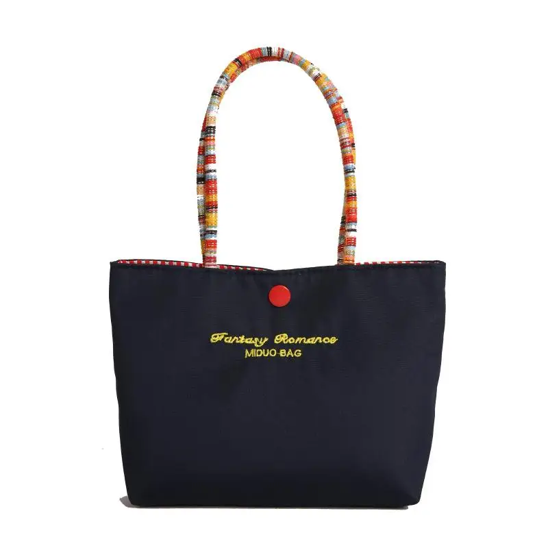 

Simple Canvas Bag Women Shoulder Bags Foldable Picnic Pouch Small Tote Shopper Student Lunch Box