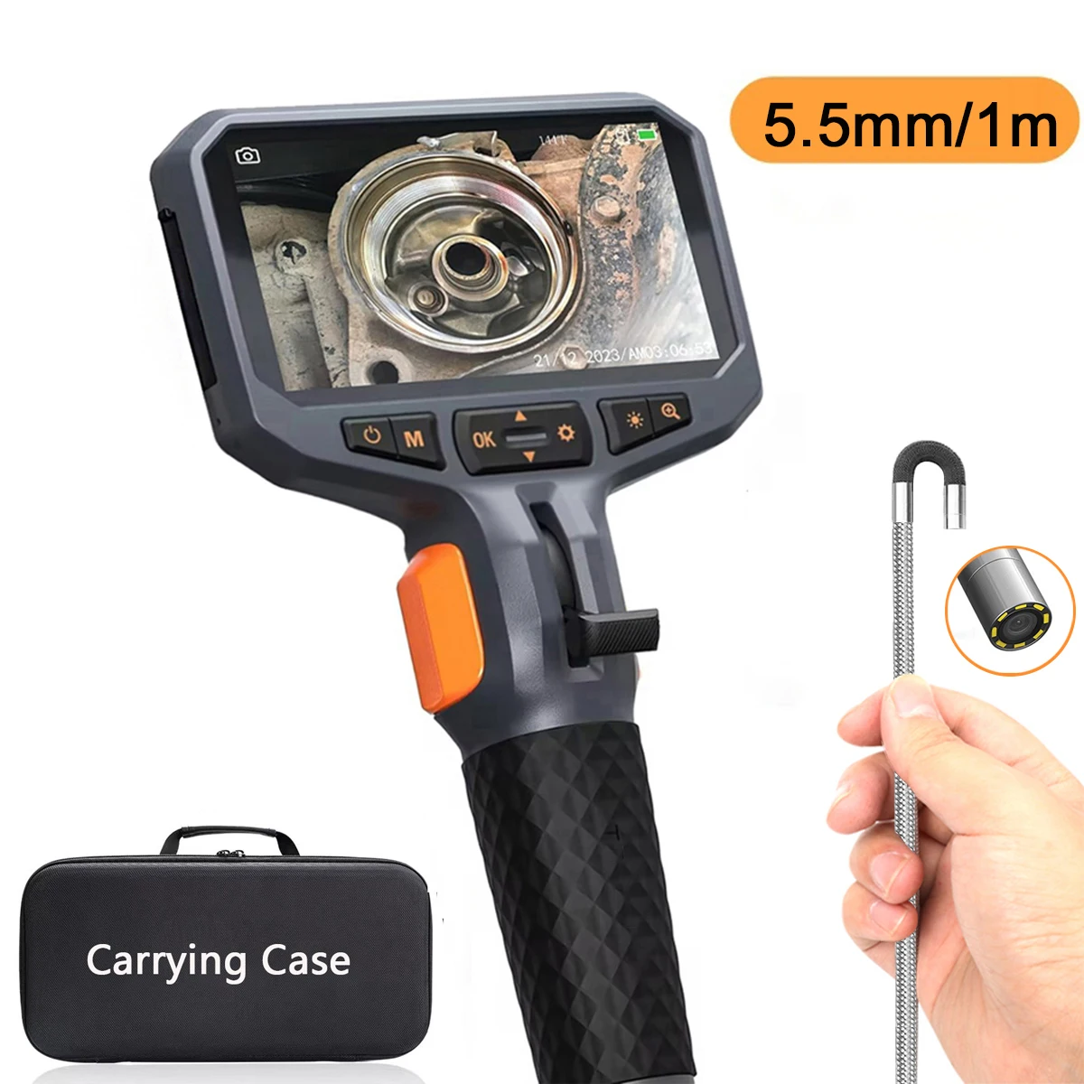 TESLONG TD450S Schermo IPS da 4,5 pollici 1080p Obiettivo da 5,5 mm Fotocamera per endoscopio articolato Tubo in acciaio inossidabile da 1 m per tubo dell'auto