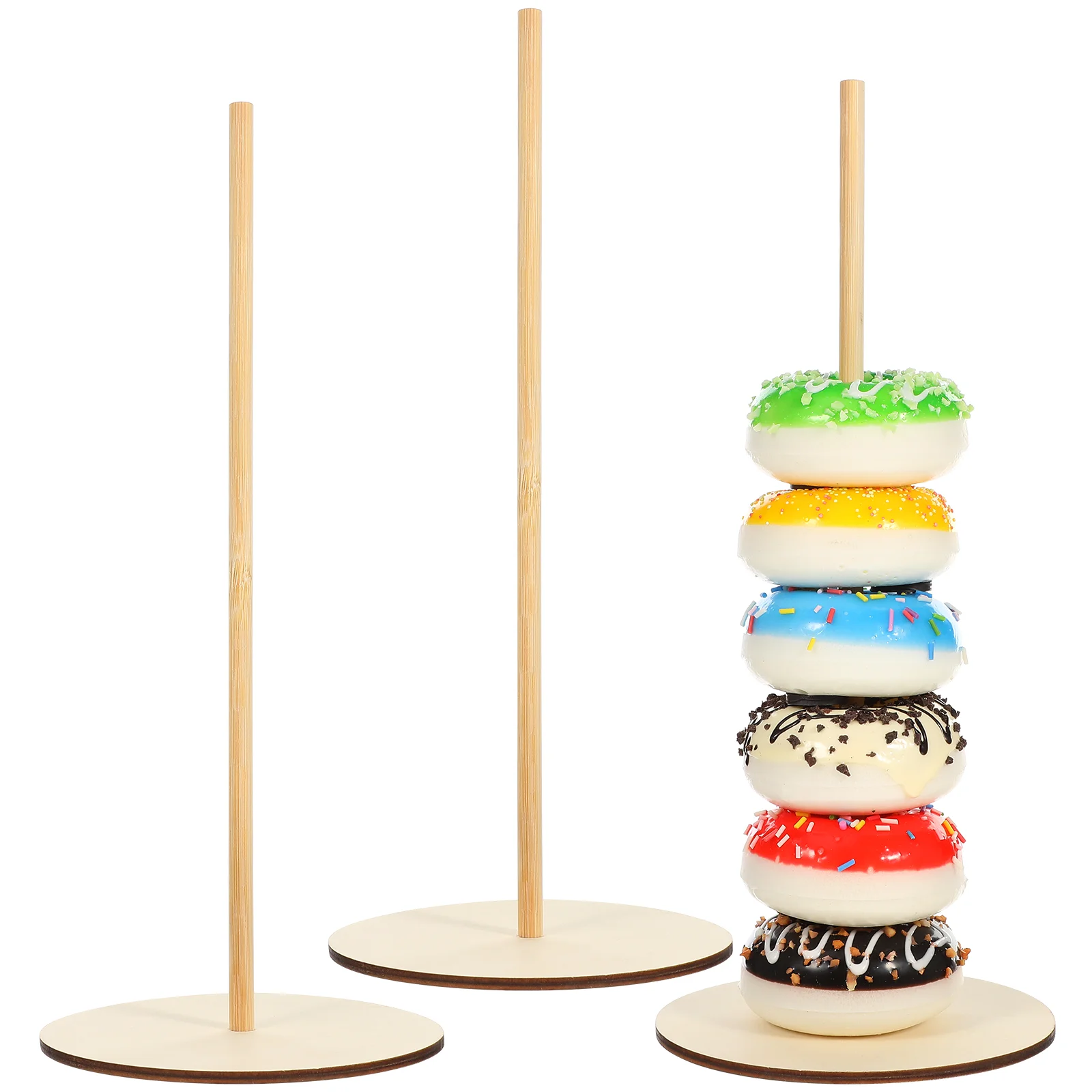 

3 Pcs Donut Treat Stand Bar Party Display Wooden Holder Birthday Cake Decorations