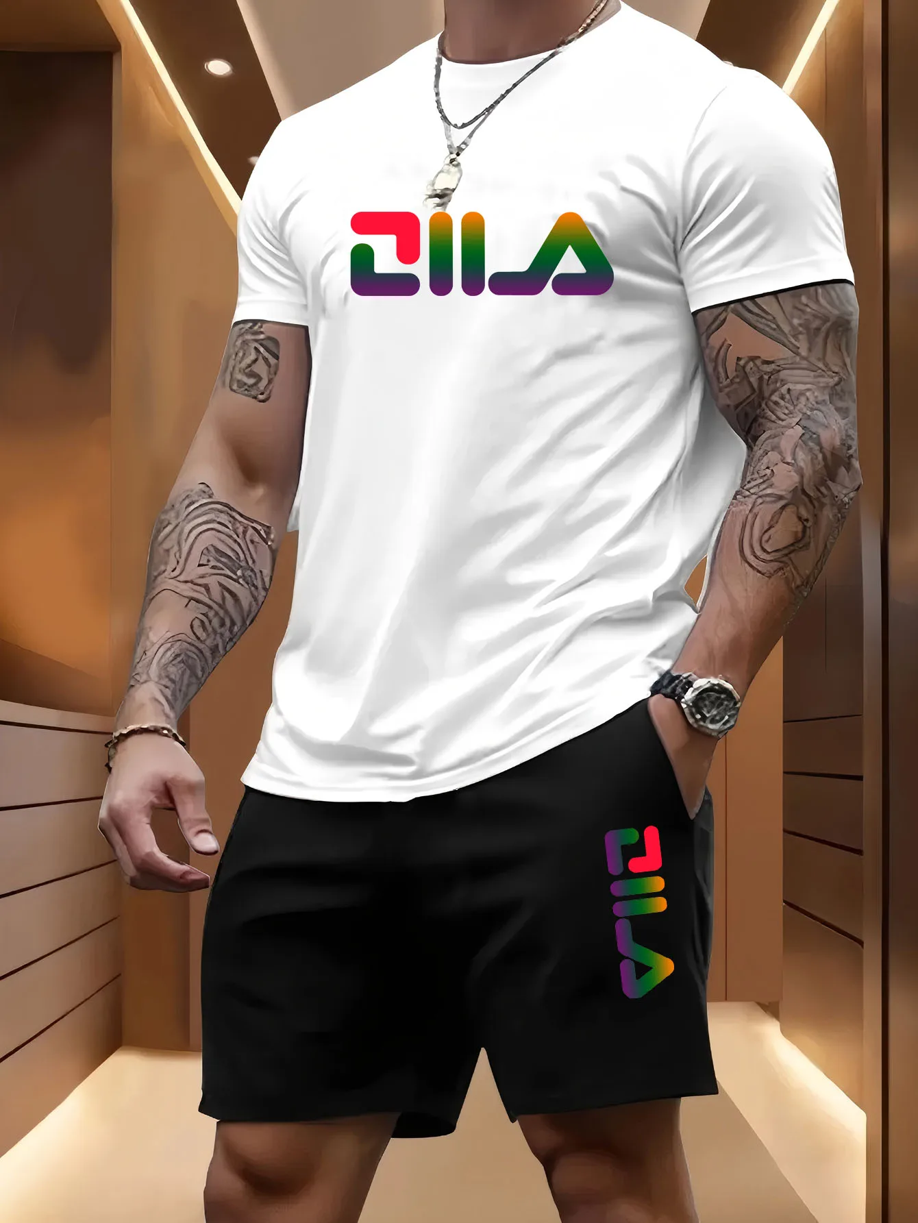 Conjunto Deportivo de Verano para Hombre, Informal, para Playa, Baloncesto y Actividades al Aire Libre, Cómodo, de Dos Piezas, con Camiseta Holgada y Pantalones Cortos a la Moda
