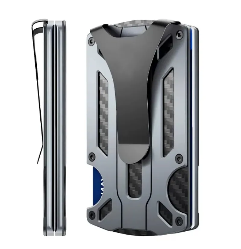 Ultra Thin Aluminum Alloy RFID Blocking Card Holder Men Metal Wallet With AirTag Slot