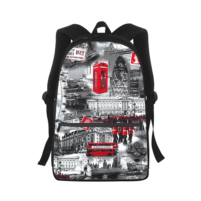 Cartoon 3D Print Backpack for Kids, School Bag, Travel Shoulder Bag, Inglaterra I Love London, homens e mulheres, estudante, moda