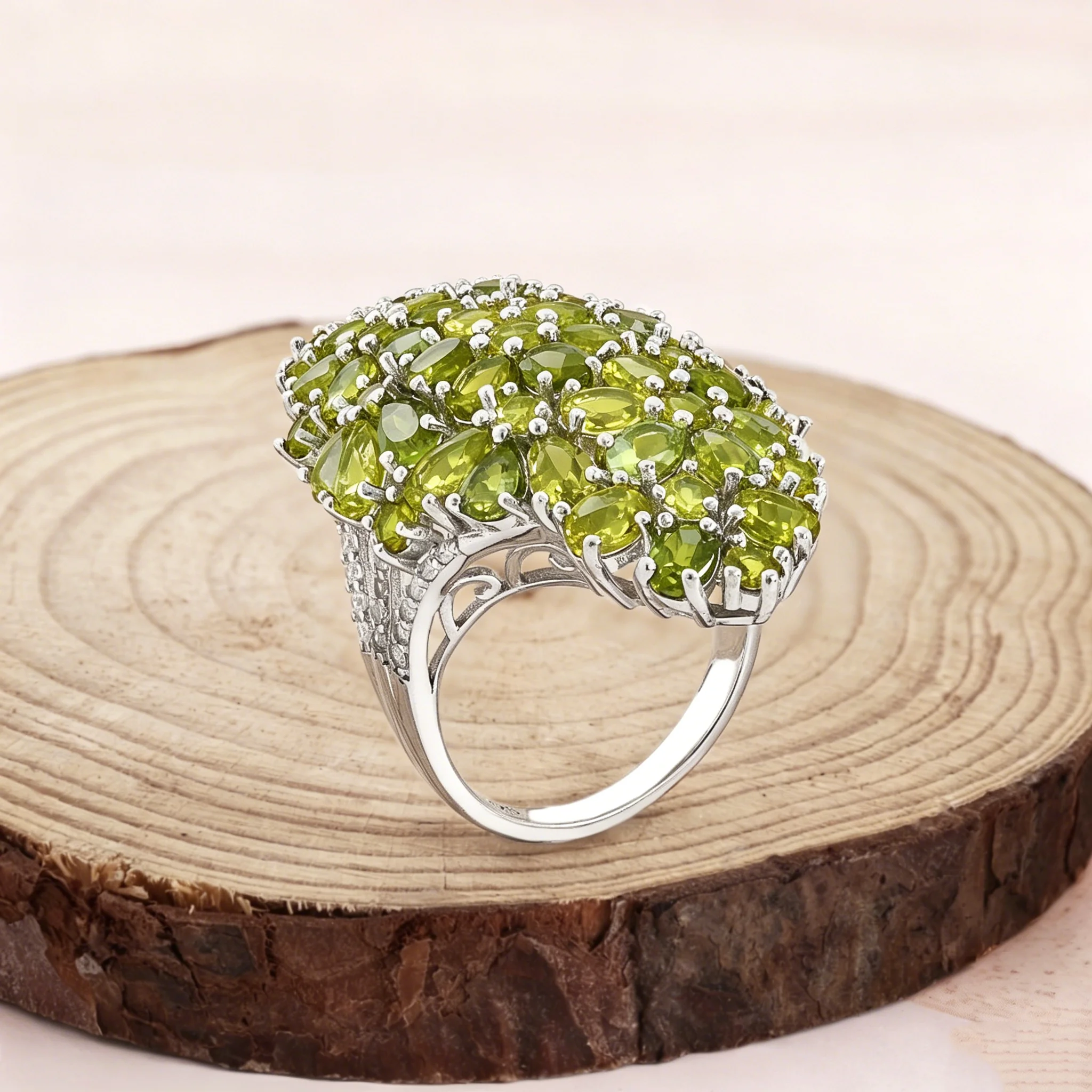Amazing Luxury Silver 13ct Tourmaline Big Ring Colorful Brazil Gemstones Fine Jewelry for Women Eye's Catching Party Gift
