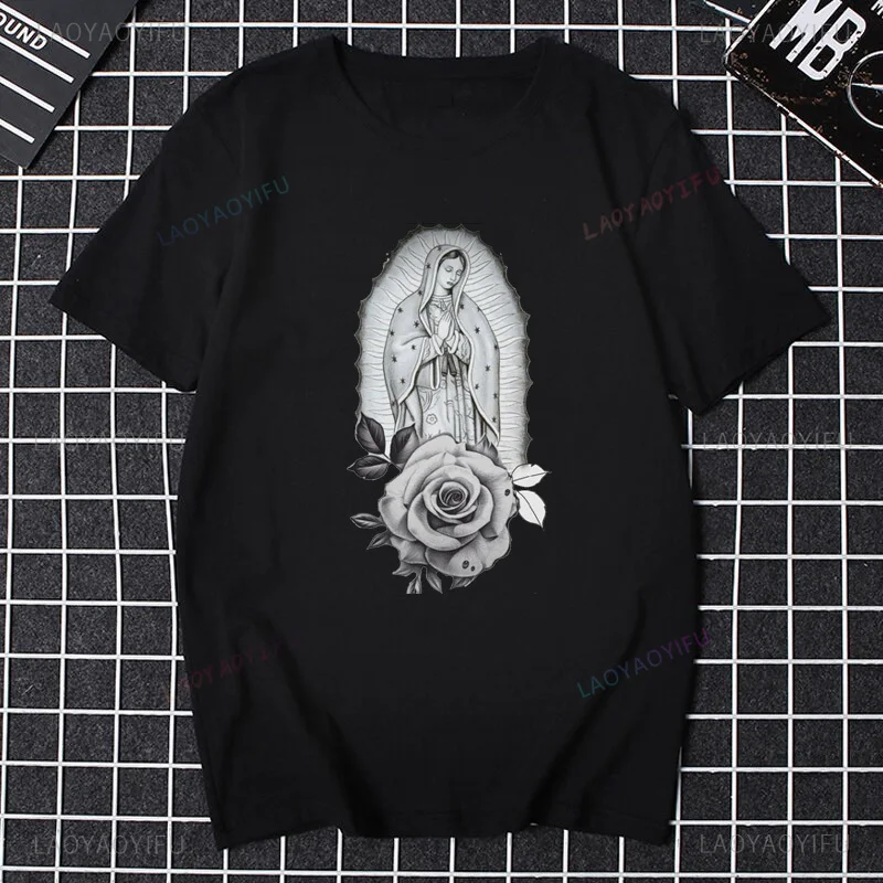 Our Lady of Guadalupe Virgin Mary The Madonna Religious Graphic Tshirt Summer Men Women Short Sleeve O-Neck Streetwear Tops