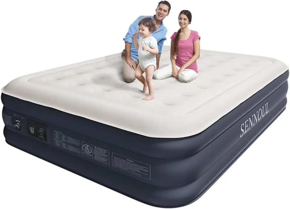 

Queen Air Mattress with Built-in Pump: Quick 2-Min Inflate, 16" Height, 650lbs Capacity for Camping & Home Use