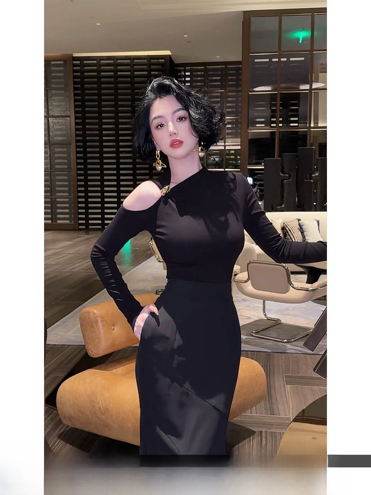 

Женская футболка LYXJ Casimo с вырезом на боку, новинка весны 2026, с продуманным ажурным дизайном, длинный рукав, смесовый хлопок