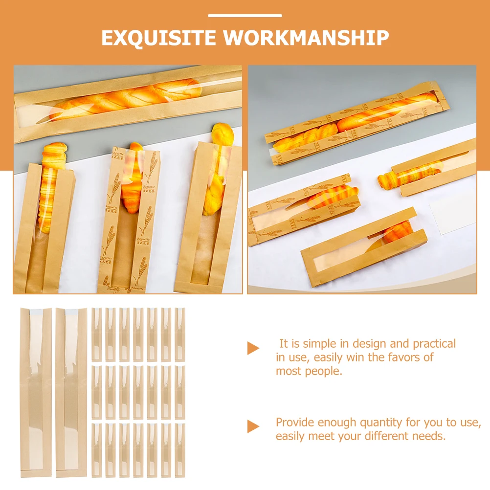 

100pcs Bread Bags for Homemade Bread French Loaf Storage Paper Clear Window Bakery Packaging Snack Donuts Cookies