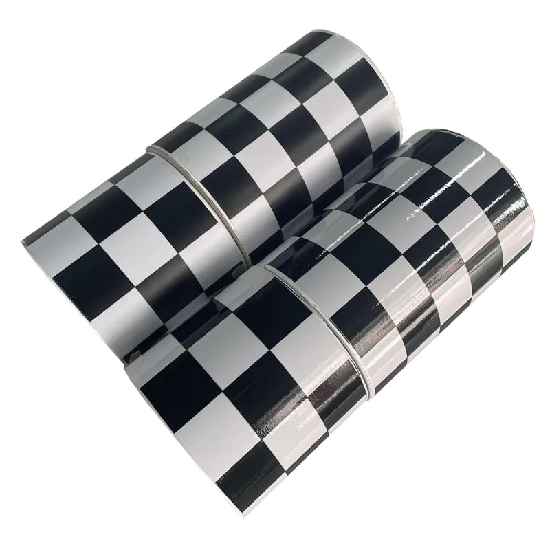 Premium Black White Checkered Flag Vinyl Wrap Film Roll Self Adhesive Motorbike Car Decal Wrapping