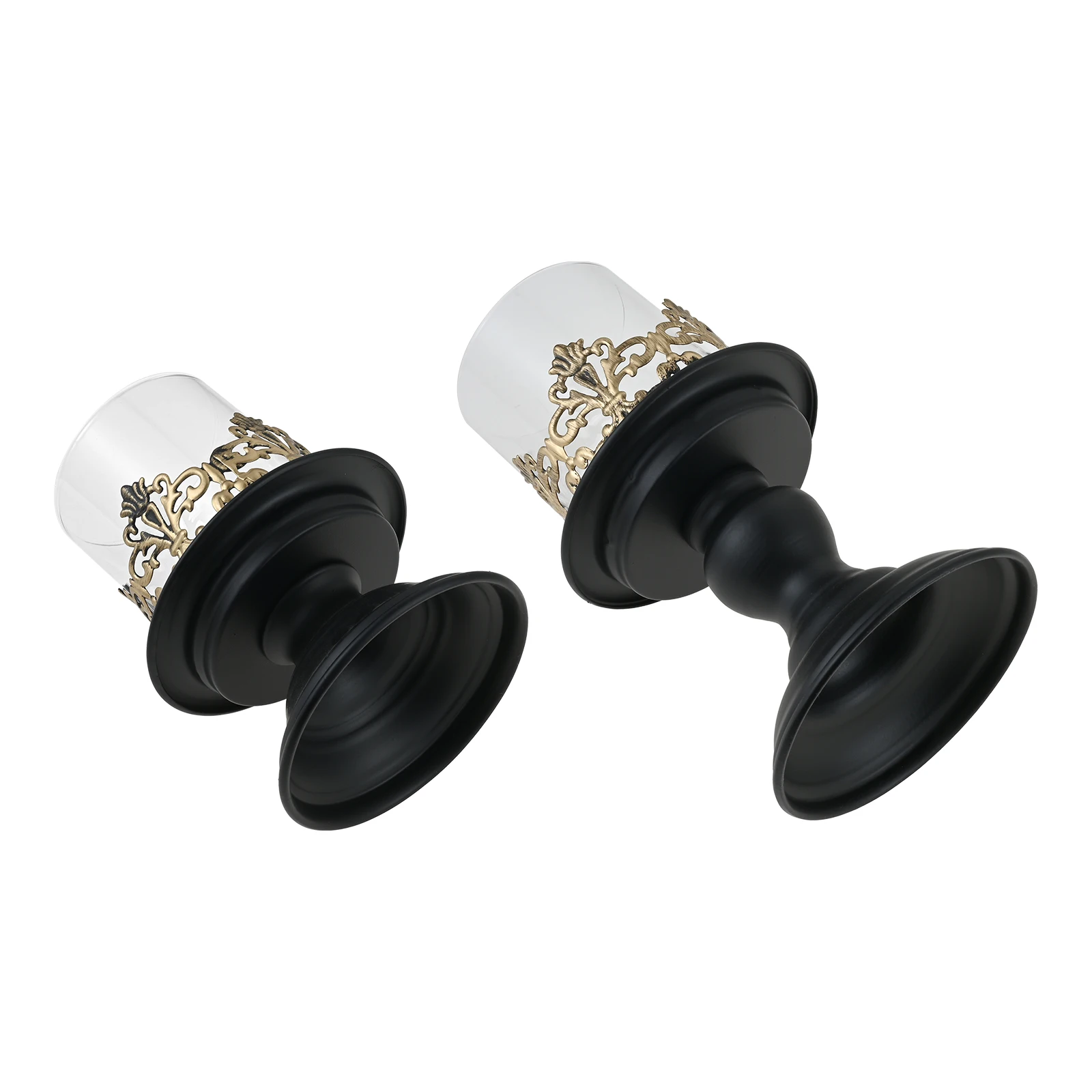 2PCS/Set Black European Pillar Candle Holder With Removable Glass Hurricane For Bedroom Dining Table Christmas Table Decoration