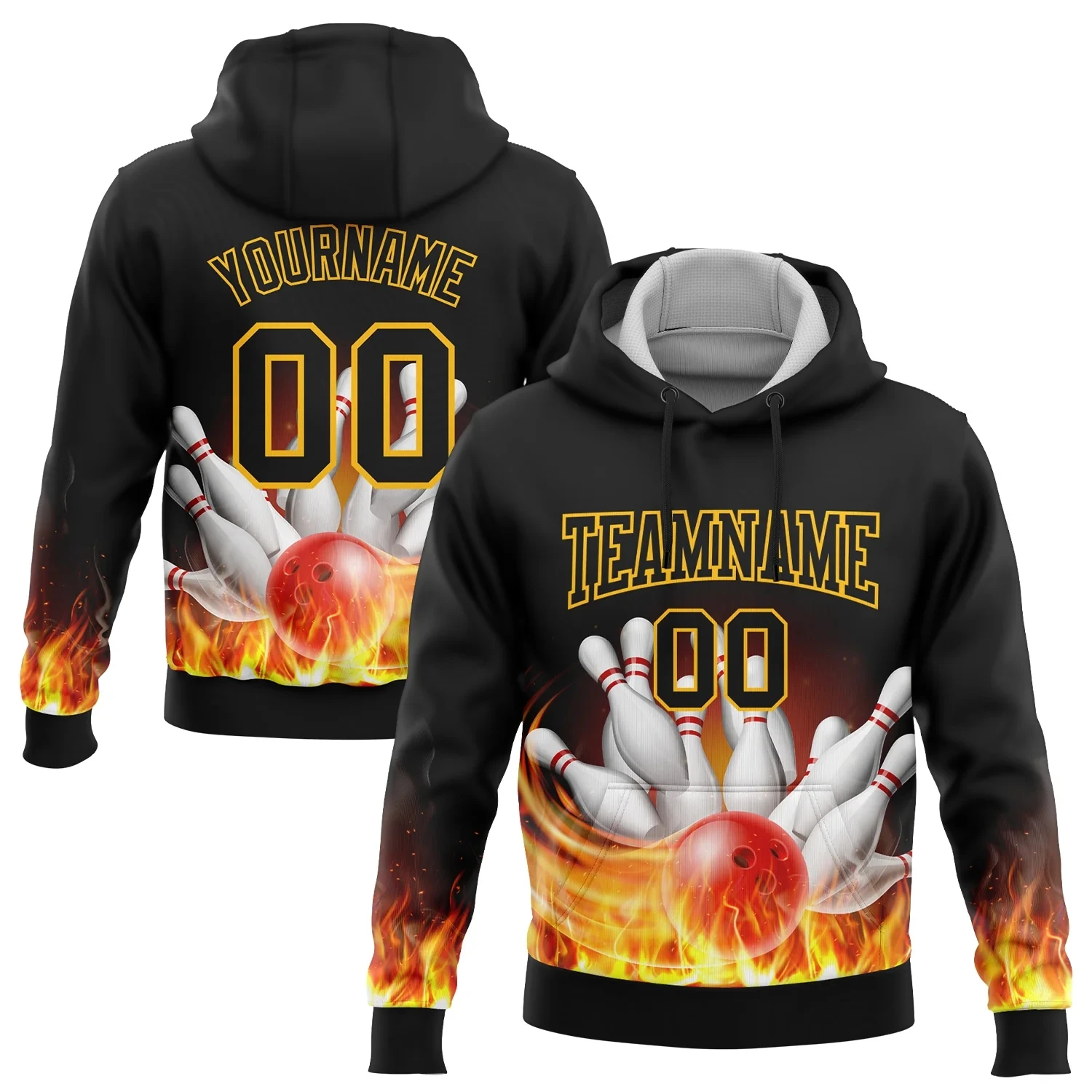 

3D Printed Flame Bowling Sports Pullover Sweatshirt Hoodie Custom Name Logo Number Hoodies