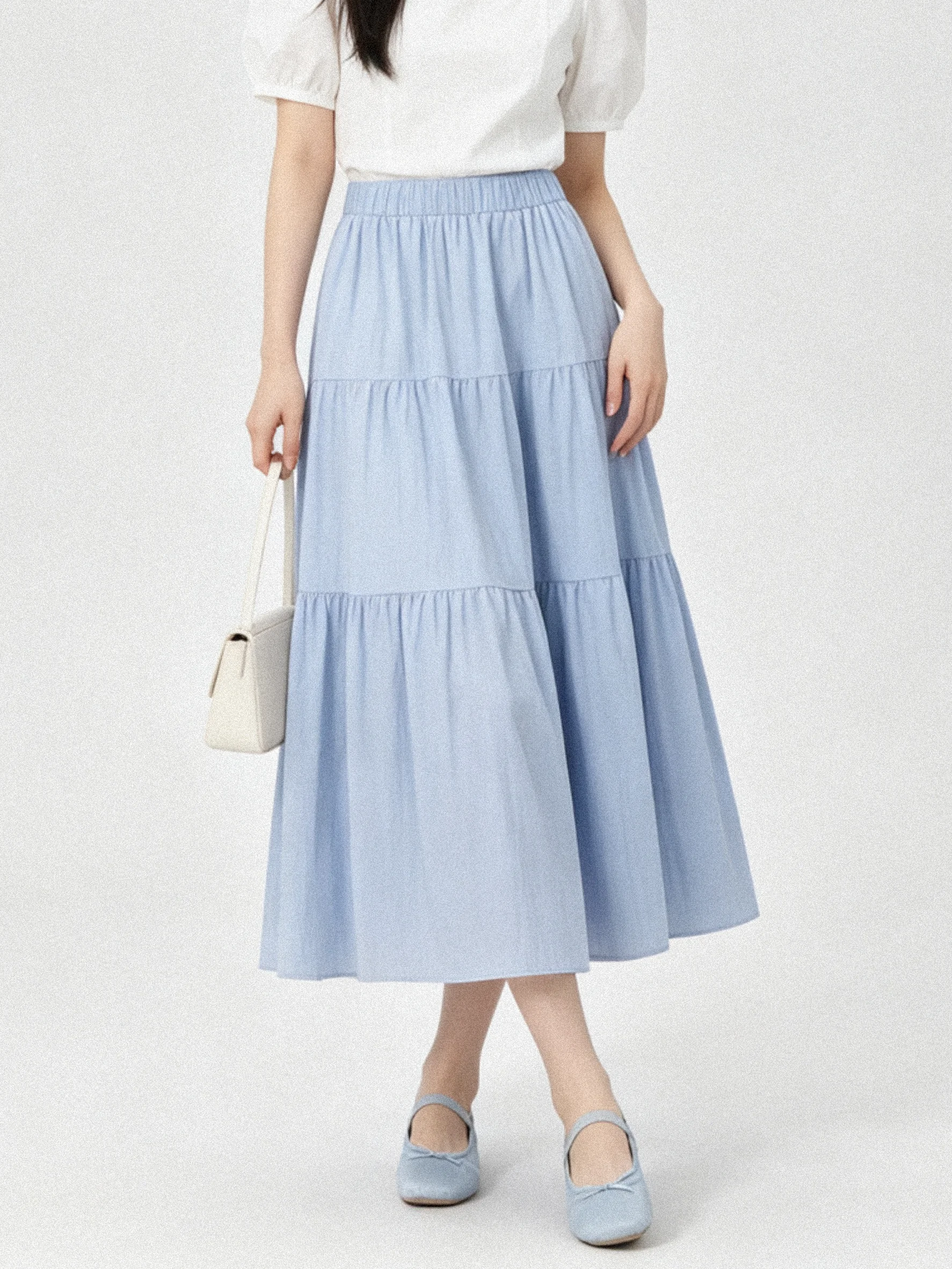 Summer Blue A-Line Midi Skirt Korean Style Loose High Waist Women's Skirt Breathable Comfortable Korean Fashion Skirt
