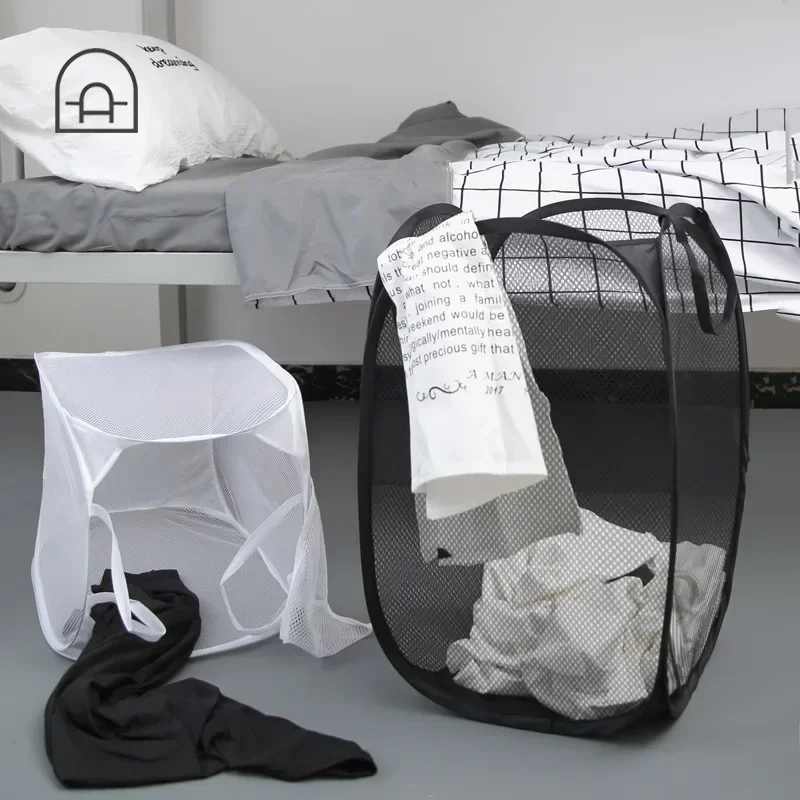 Folding Dirty Laundry Sorting Basket Washing Frame Bathroom Cloth Mesh Storage Bag Frame Bucket Laundry Organizers Storage Pouch