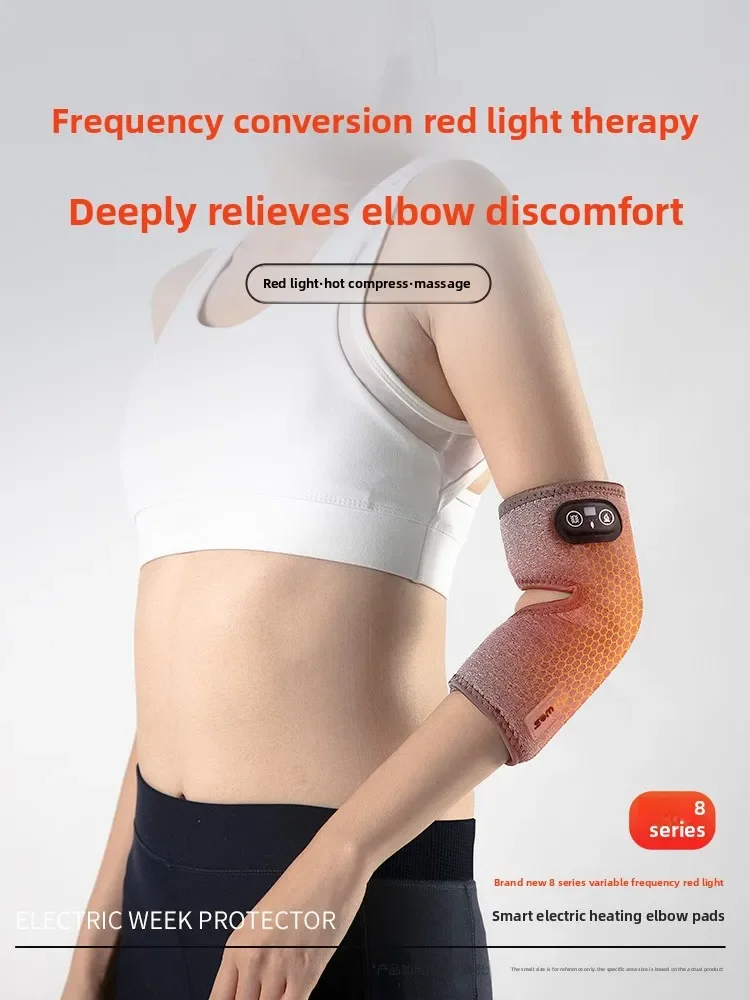 Electric Heated Elbow Sleeve Red Light Massage Wormwood Hot Compress Warm Support For Tennis Elbow Arm Joint