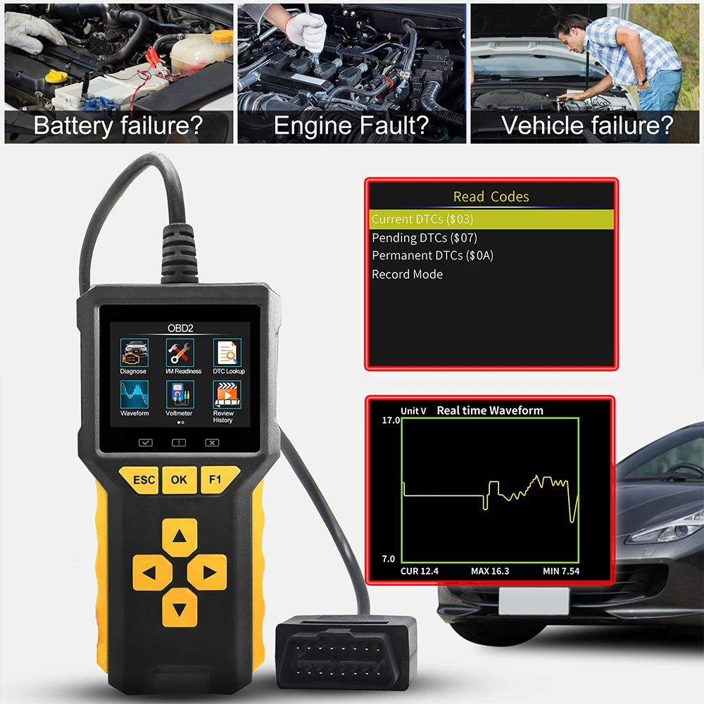 BT80 OBD2 автомобильный сканер диагностический инструмент 2 в 1 тестер автомобильного аккумулятора поддержка нескольких языков для автомобиля 6 В 12 В 24 В