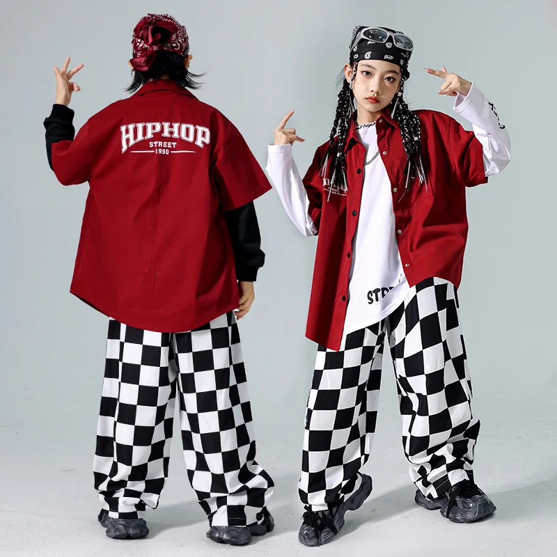 Kids Fashion Hip Hop High Street Clothes Korea Boy Girl Vintage y2k Streetwear Dance Costume Outfit Child Hiphop Rapper Clothing