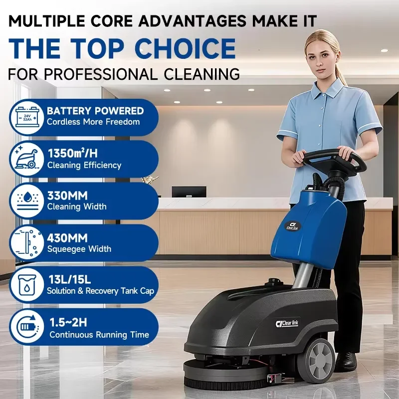 Electric Floor Scrubber Hand Push Cleaning Machine for Tile Hardwood Surface Household Wet Dry Mop Device Portable Washer