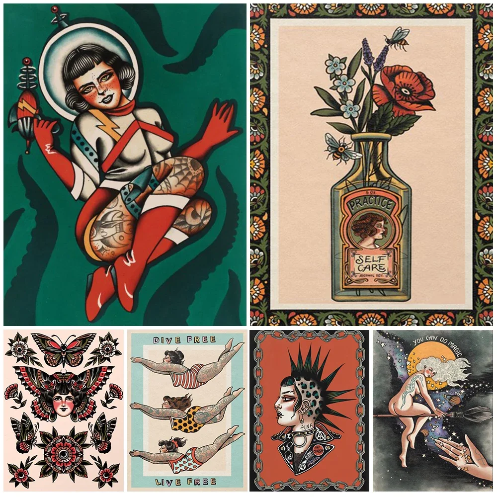 

Witch Love Is Blind Dive Free Live Free Punk Girl Wall Art Canvas Painting Home Decor Posters Wall Pictures For Living Room