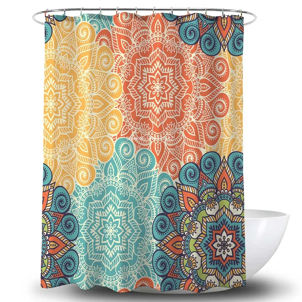 Bohemian Style Home Decor Shower Curtain 3D Digital Print Bathroom Decor with 12 Hook Waterproof Shower Curtain