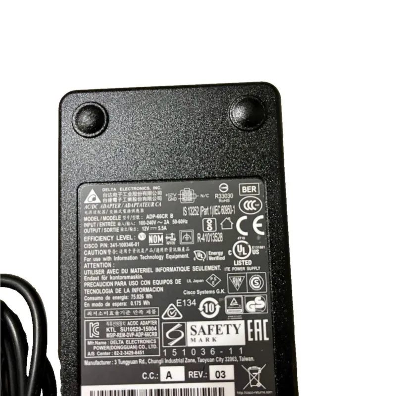 Genuine Delta ADP-66CR B 341-100346-01 Power Supply AC Adapter For CISCO 891 ROUTER C891F PA-1660-2SA2 Charger 12V 5.5A 66W 4PIN