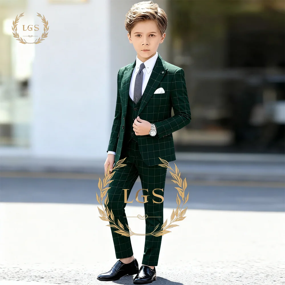 Boys' 3-Piece Plaid Suit, Custom Sizes & Colors Available, Perfect for Weddings, Parties, Performances & More