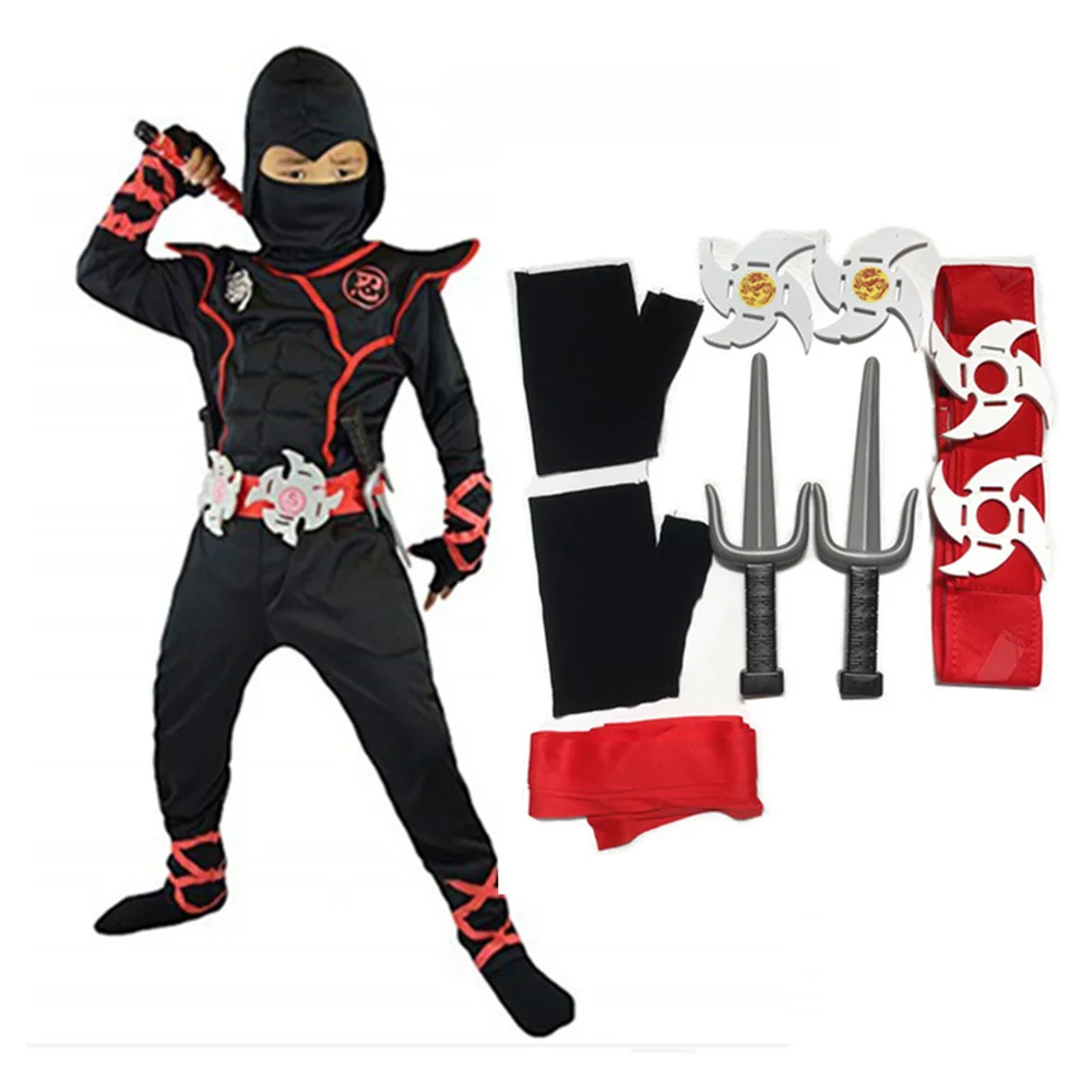 Purim Kinder Kostüm Ninja Cosplay Jungen Mädchen Party Phantasie Kleid Dolch Messer Darts Karneval Swordsman Warr Anzug