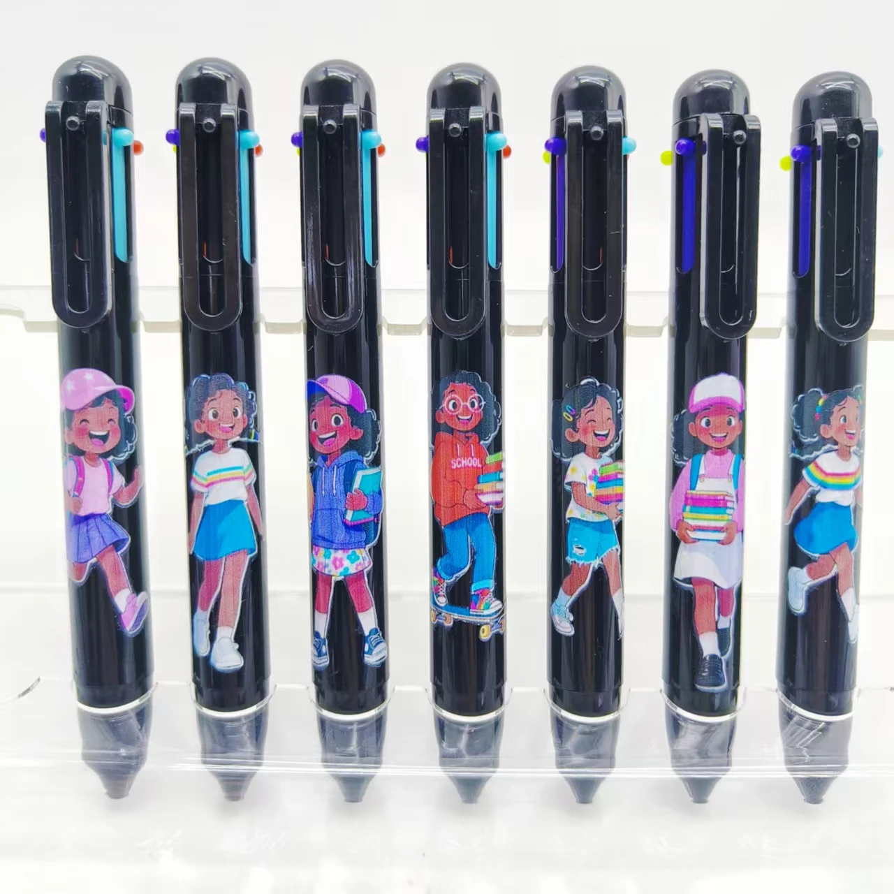 

4 шт./7 шт., разноцветная ручка с рисунком черной девушки, шариковая ручка Campus Edition, черная серия, подарок, ручка для письма 6-в-1