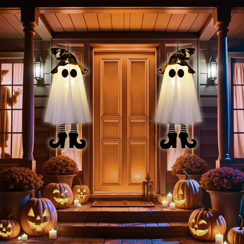 1/2/3 szt. Halloweenowe Lampki LED w Kształcie Wiedźmy/Ducha na Halloween, Dekoracja Domu, Wewnątrz i na Zewnątrz, na Podwórko, Straszne Wiszące Ozdoby, Prezent