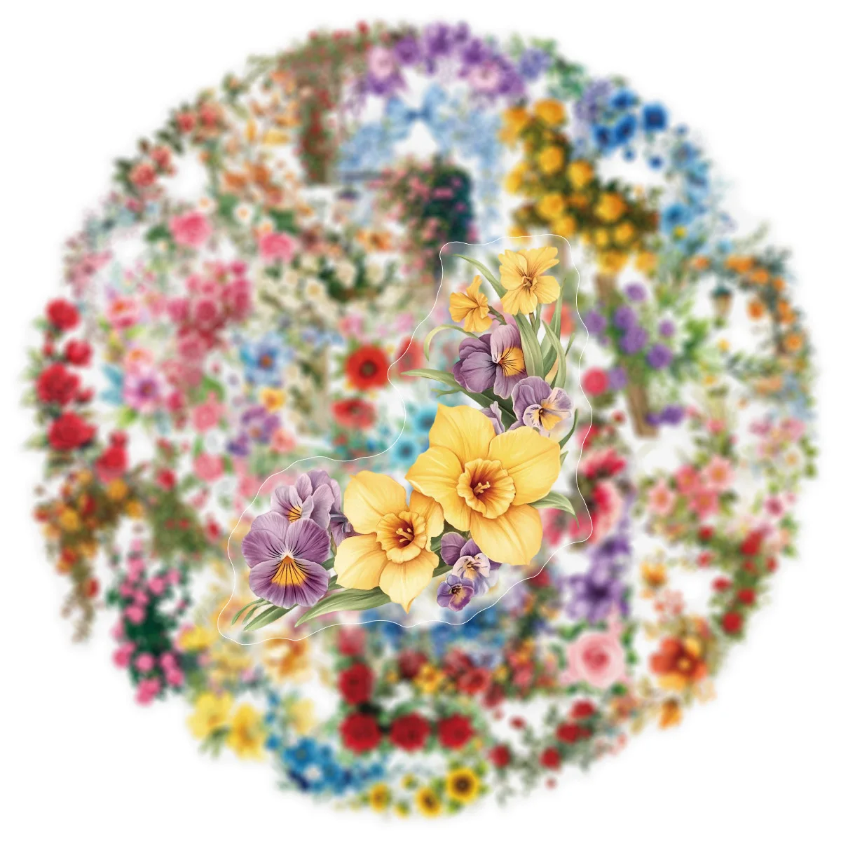50Pcs Floral Border Stickers PET Transparent Unique Design for DIY Scrapbooking Creative Decoration Handmade Albums