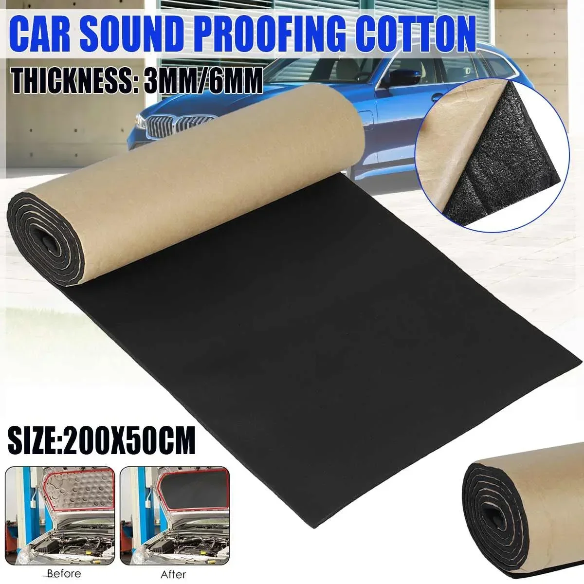 200X50cm 3MM 6MM Car Sound Mat Deadener Heat Noise  Insulation Deadening Mat Engine Firewall Heat Foam Cotton Sticker Body Kit