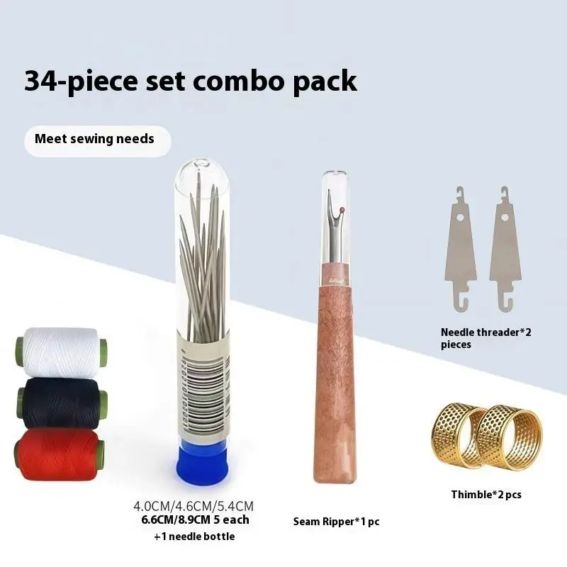 

34Pcs Big Eye Sewing Needles Set, Hand Needles For Clothes Quilting Embroidery, Easy Thread Needle Kit Case Elderly Crafting​